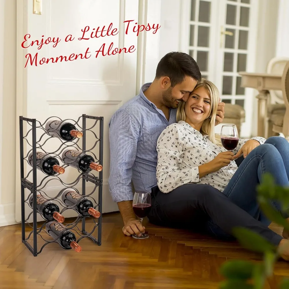 Modern 3-Tier Black Metal Wine Rack, Holds 18 Bottles, Space-Saving for Countertop or Cabinet Use