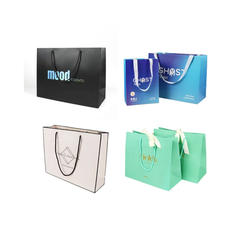 

Custom gold gift bags packaging small business wedding candy luxury paper printed goodie promotional fancy laser hologram bag Lo