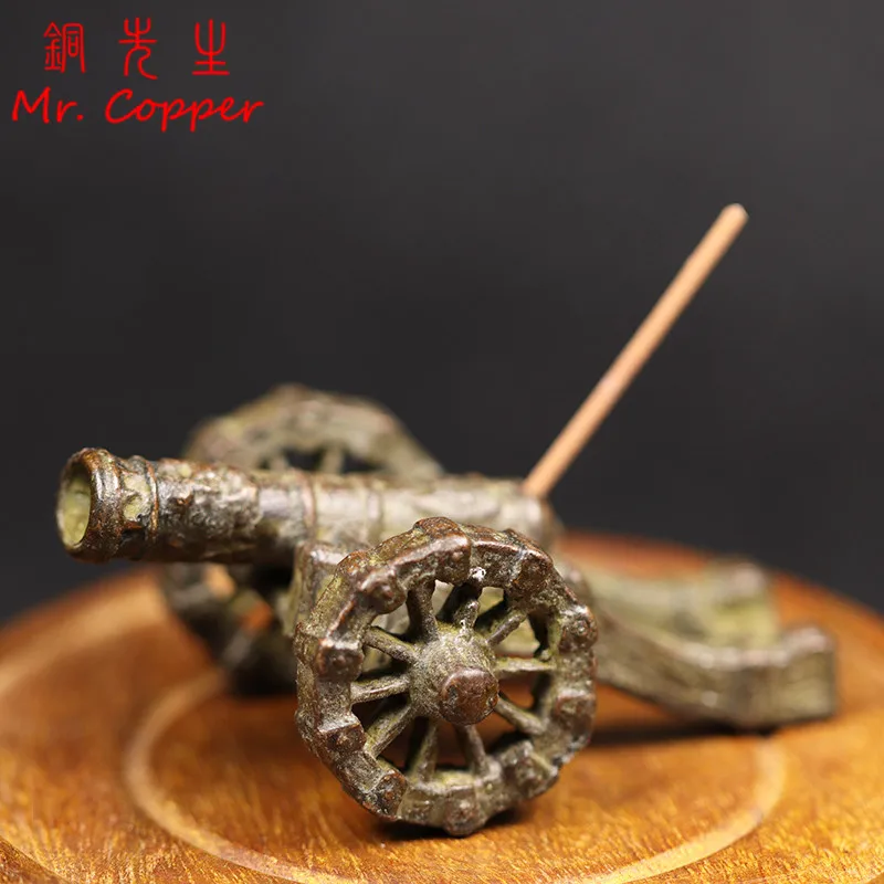 Antique Copper Fusiform Culverins Cannon Statue Desktop Ornament Artillery Figurine Incense Holder Home Decor Crafts Accessories