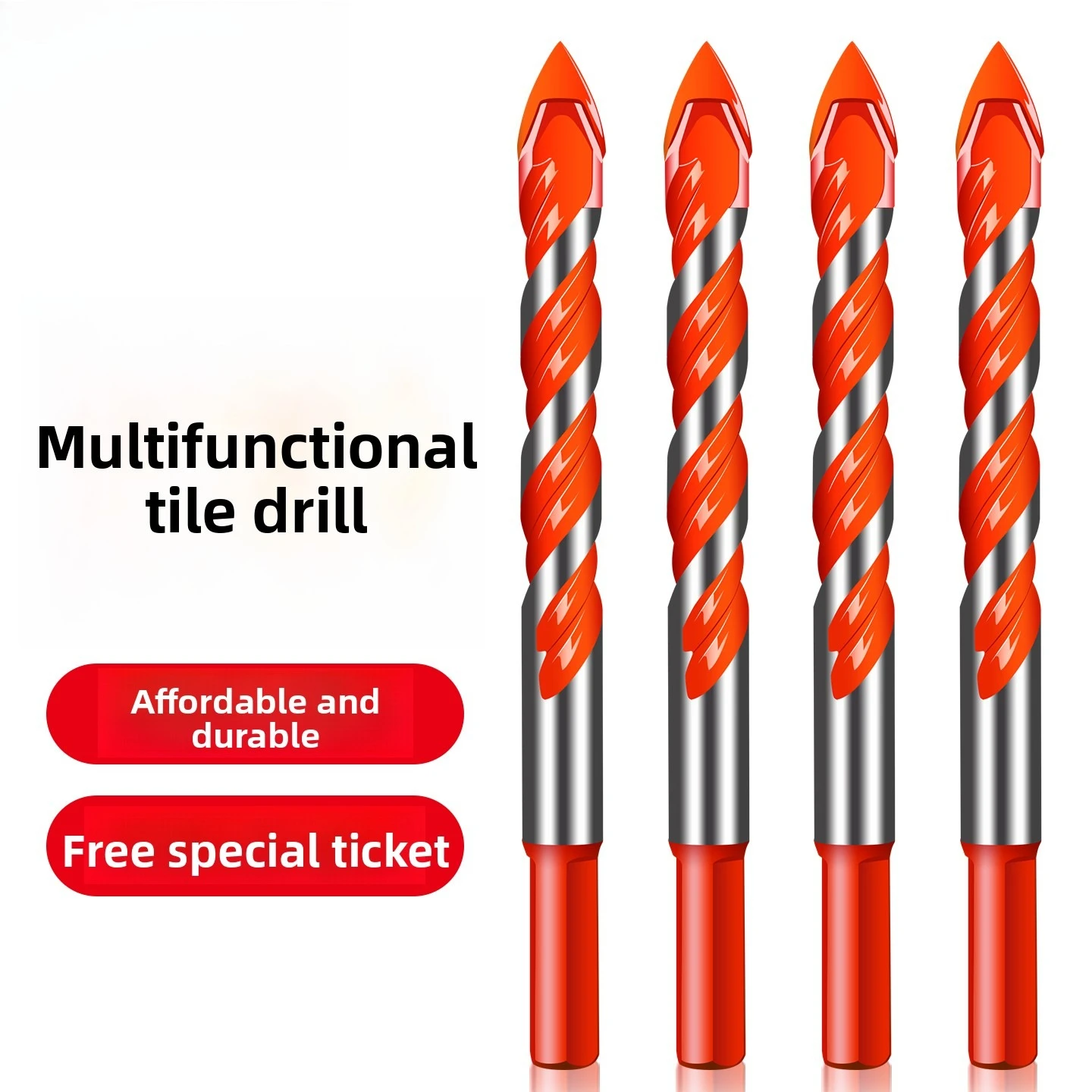 Tile Punching Drill Bit Daquan Alloy Glass Triangle Overlord Impact Cement Wall Drilling Special Opening Flashlight Turn