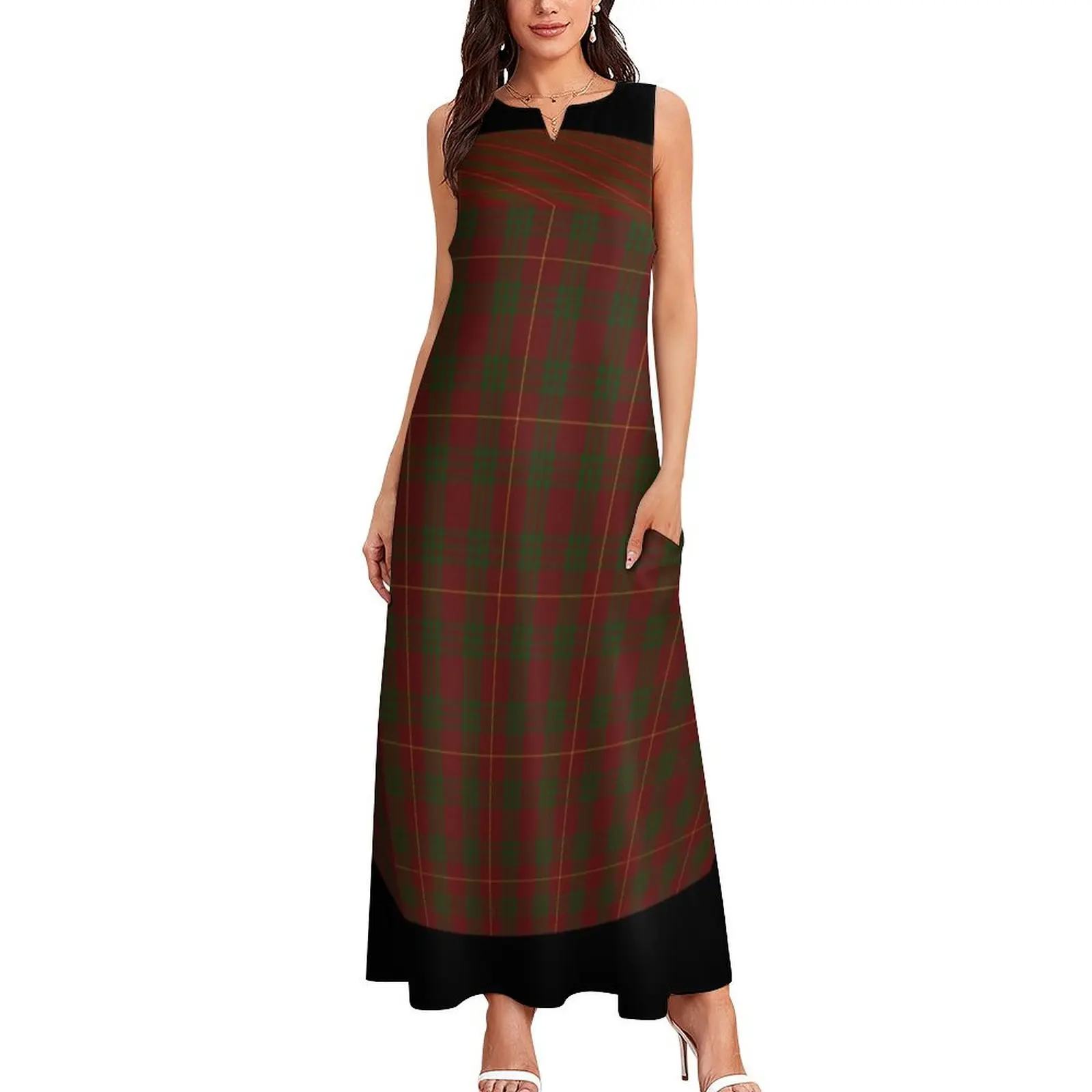 red and green Tartan cube. Long Dress dresses korean style Casual dresses