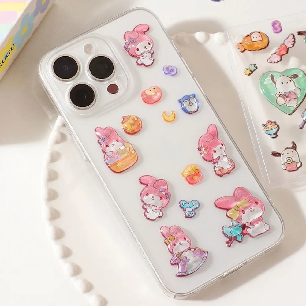 @Hello Kitty 3D Stickers Anime Student Cinnamoroll Melody Cartoon Phone Relief Stickers Stationery Children's Toys Gifts