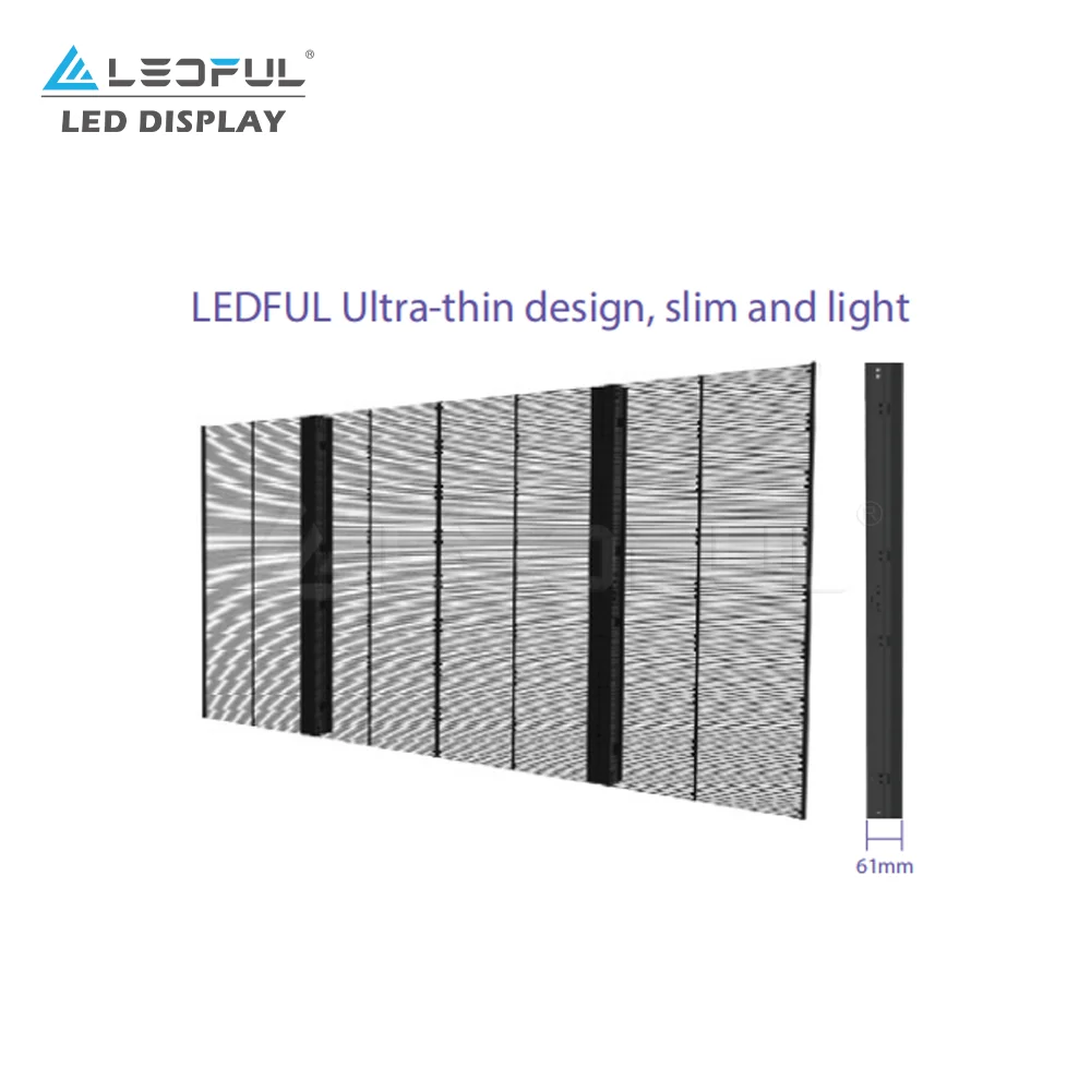 Shenzhen LEDFUL HD Glass Advertising Wall P3.91 Ultra Thin Transparent LED Curtain Display Lscreen for Shop Window Auto Show