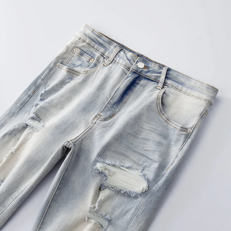 بنين المدارس الأمريكية شارع العليا المتعثرة الثقوب الزرقاء الأضلاع المرقعة الشارب تمتد نحيل ممزق الجينز #3