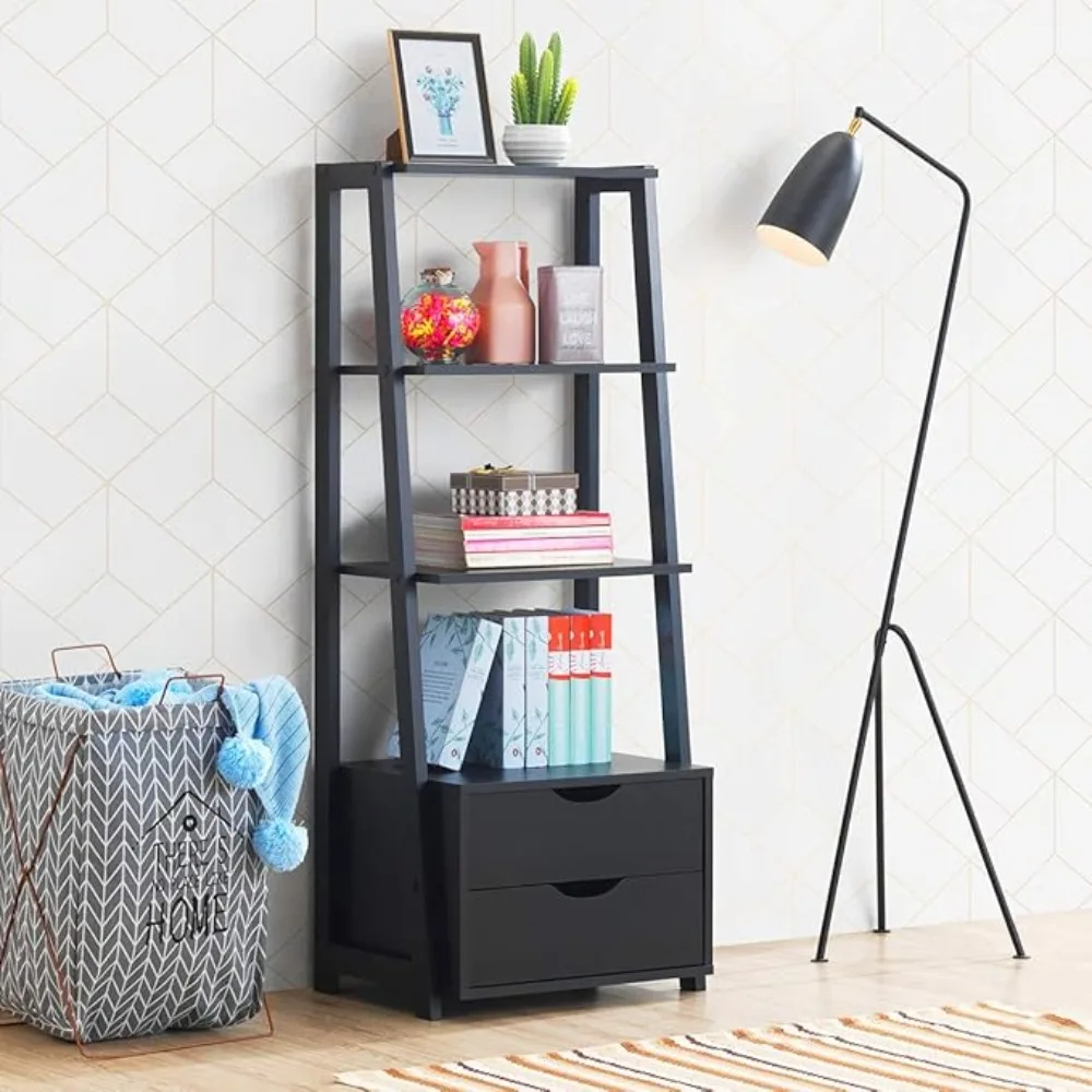 

4-Tier Ladder Shel with 2 Ders, 52.5" Tall reestanding Bookcase, Shelving Unit Display Rack with Storage or Bedroom, Living