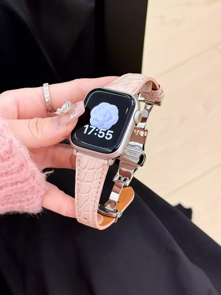 

Real Leather Band For Apple Watch 38mm 41mm 40mm 42mm 45mm 46mm 49mm Luxury Slim Woman Strap For iWatch Ultra 10 9 8 7 SE 6 5 4