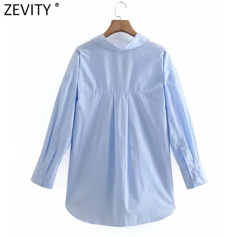 Zevity New Women Simply Turn Down Collar Solid Single Breasted Poplin Shirts Office Lady Blouse Roupas Chic Chemise Tops LS9110