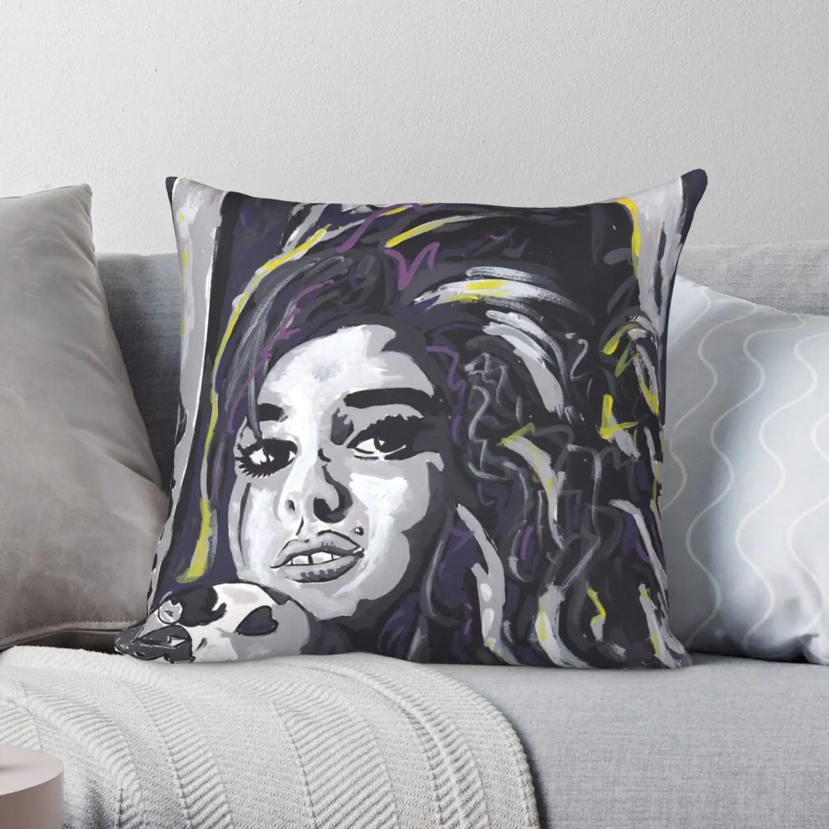 Amy Winehouse Acrylic Painting Pillowcase Polyester Linen Velvet Printed Zip Decor Pillow Case Sofa Cushion Cover