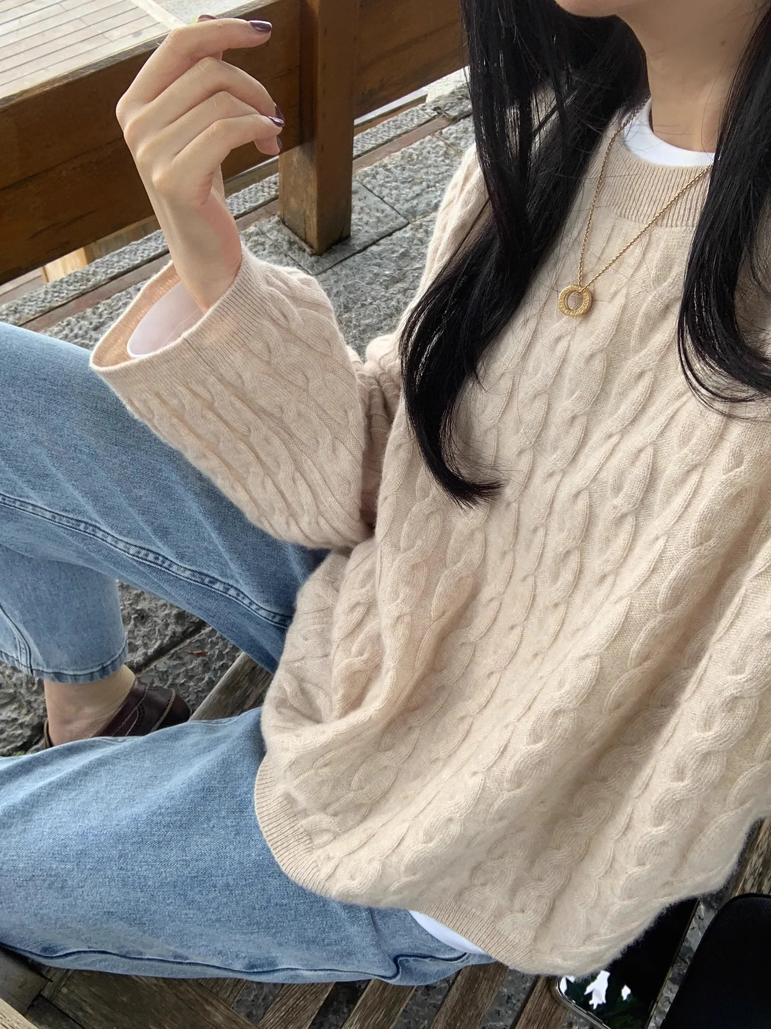 

Twist Mountain кашемировый свитер женский с круглым вырезом ленивый свободный свитер с широкими рукавами мягкий восковой нижний пуловер вязаный топ