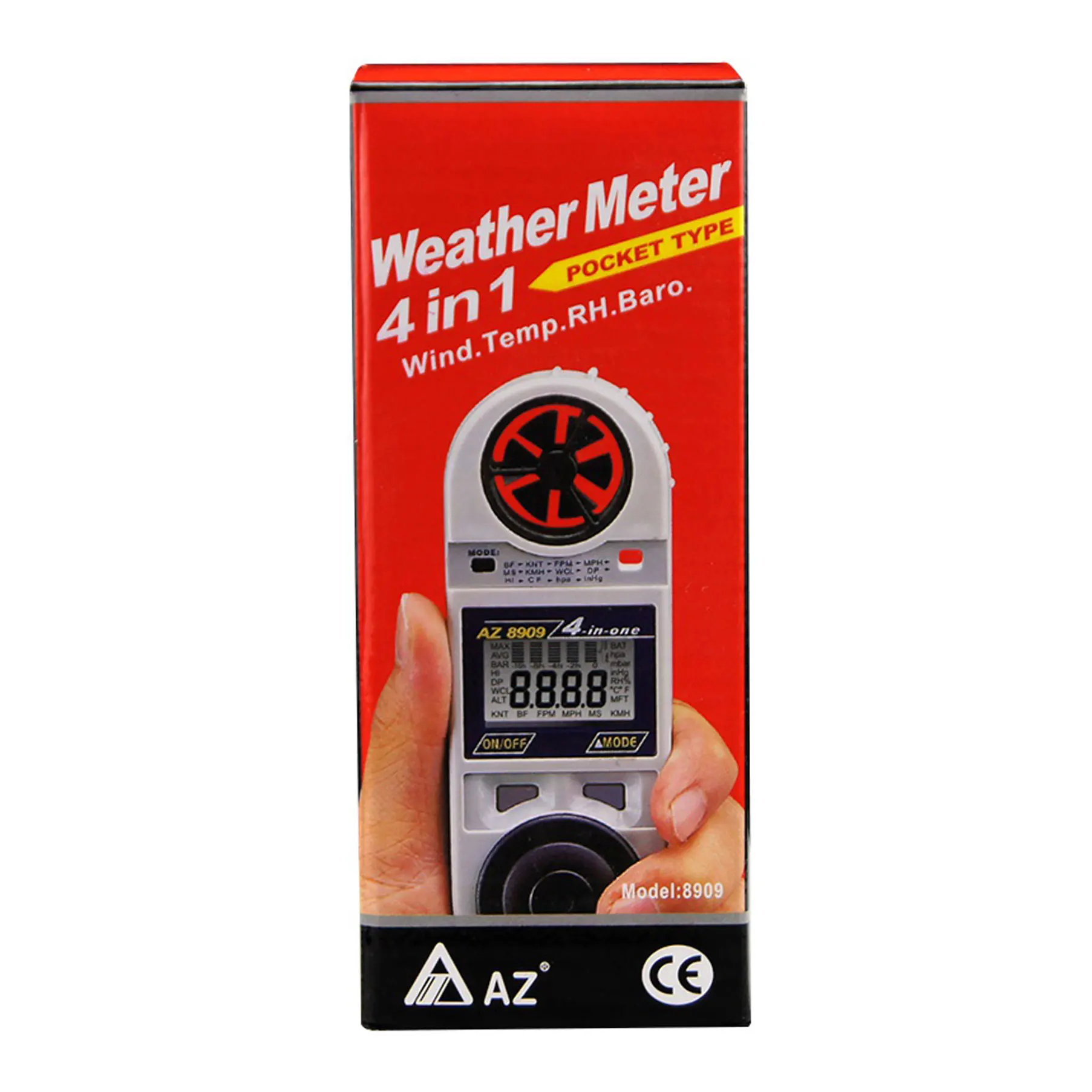 AZ8909 مقياس تدفق الهواء الرقمي صغير محمول باليد من نوع الجيب/مقياس سرعة الرياح مع نطاق ضغط درجة الحرارة والرطوبة AZ-8909