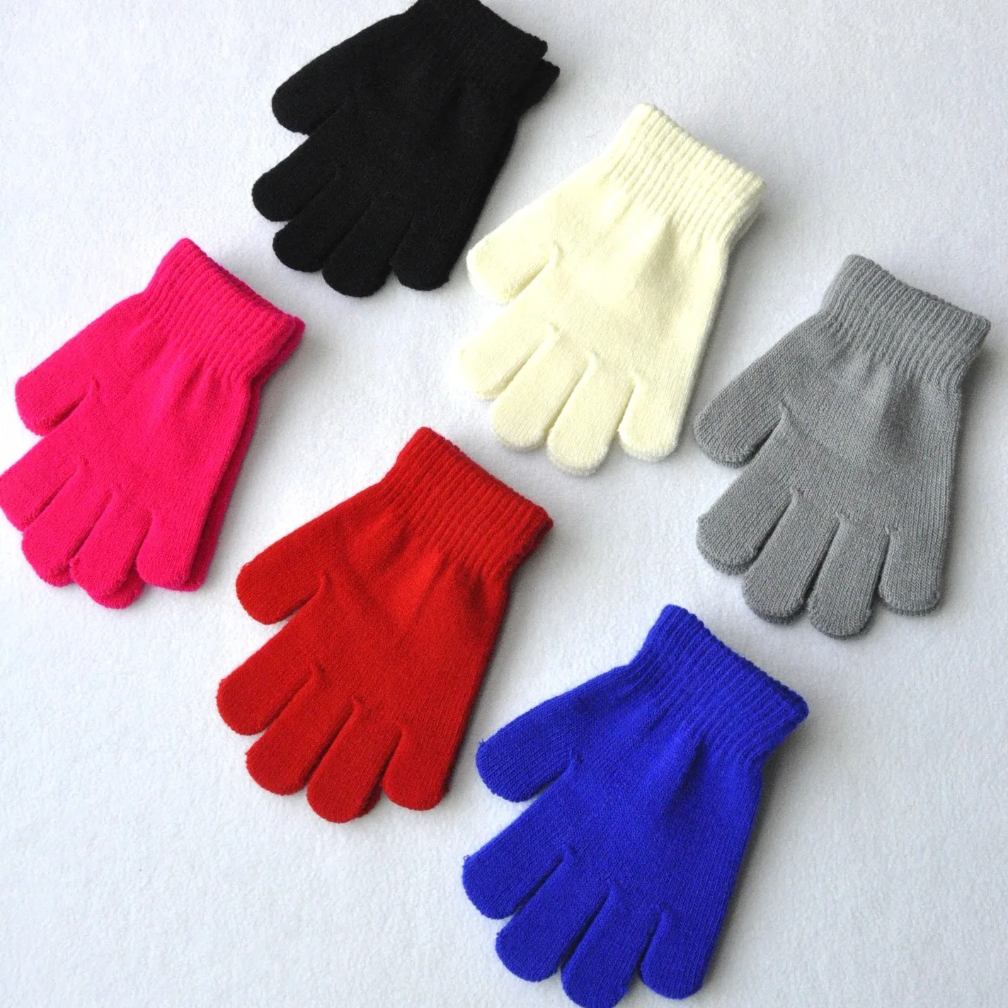 Winter 4-11 Year Old Children\'s Writing Cold-proof Warm Gloves Solid Color Knitted Wool Acrylic Full-finger Split-finger Gloves