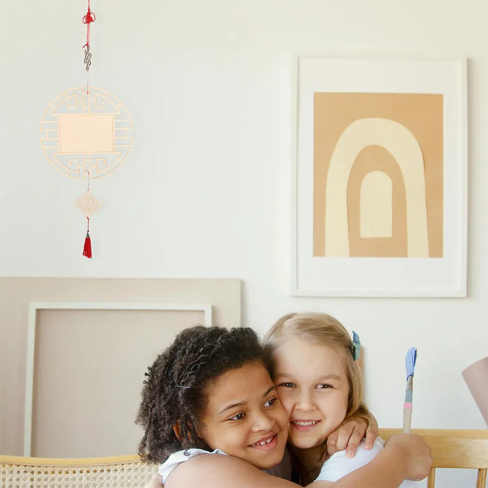 2 قطعة شرائح خشبية غير مكتملة مع ثقوب DIY بها بنفسك النمط الصيني الديكور الحرفية لوازم حلية جدار قلادة