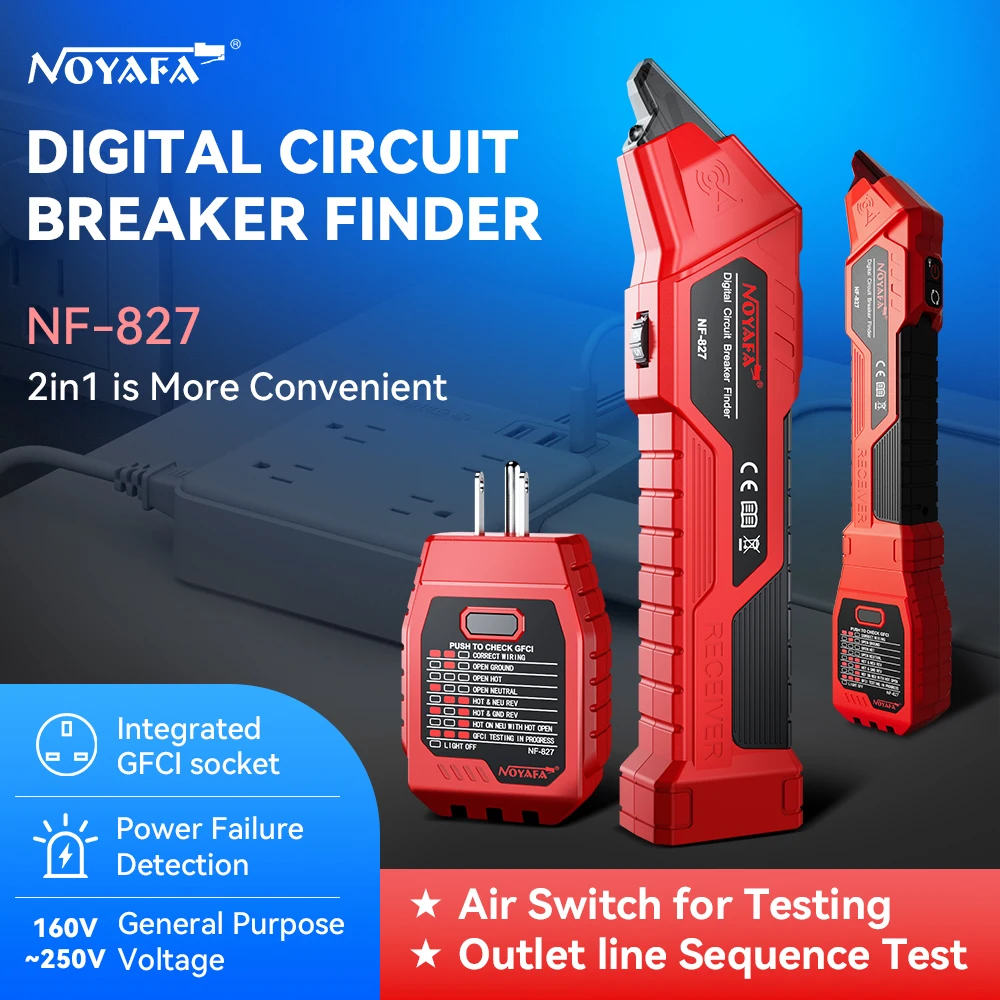 NOYAFA Automatische Stroomonderbreker Finder NF-827S Zekering Socket Tester US 120V Circuit Switch Finder Elektricien Diagnostic Tool