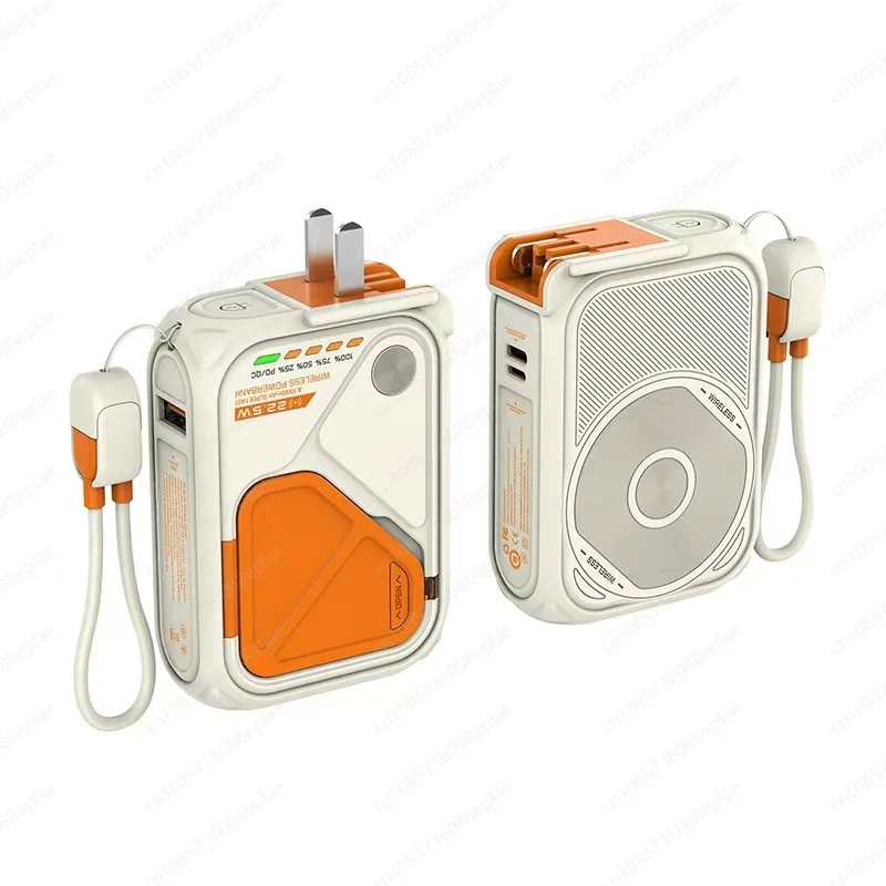

New power bank 3-in-1 magnetic wireless charging with its own cable, multi-function AC plug 10000 mAh large capacity