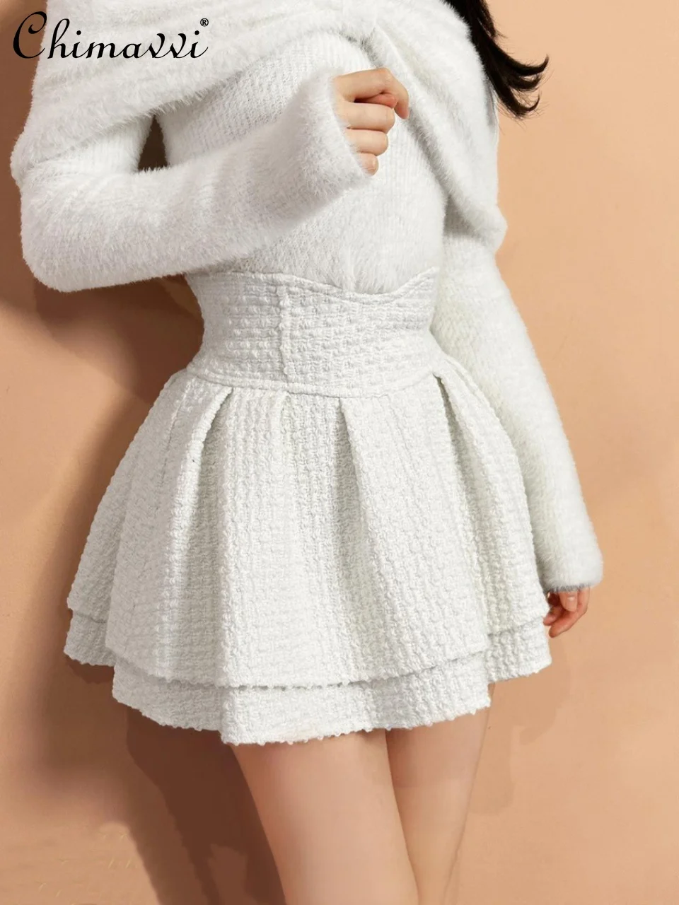 

Japanese Style New Autumn and Winter Sweet Girl Women's Wool Skirt High Waist Slim Kawaii Temperament Lolita Short Skirts