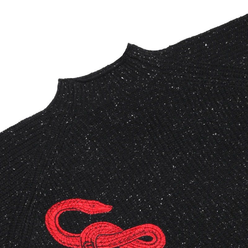 TS Reputation Mockneck Cropped Knit Sweater Snake Embroidery Women Pullover Autumn Winter Warm Thick Knitwear Coat Taylor's Tops