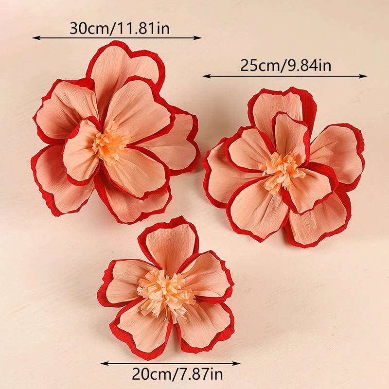 Flor de papel crepe 20/25/30cm, leve, multiuso, rugas, flor de papel, estereoscópica, decoração de flores, suprimentos para festas