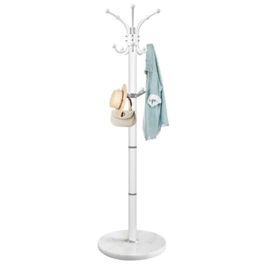 

Metal Coat Rack Stand Modern Coat Rack Freestanding with Natural Marble Base 360° Rotary Design Coat Racks with 14 Hooks White