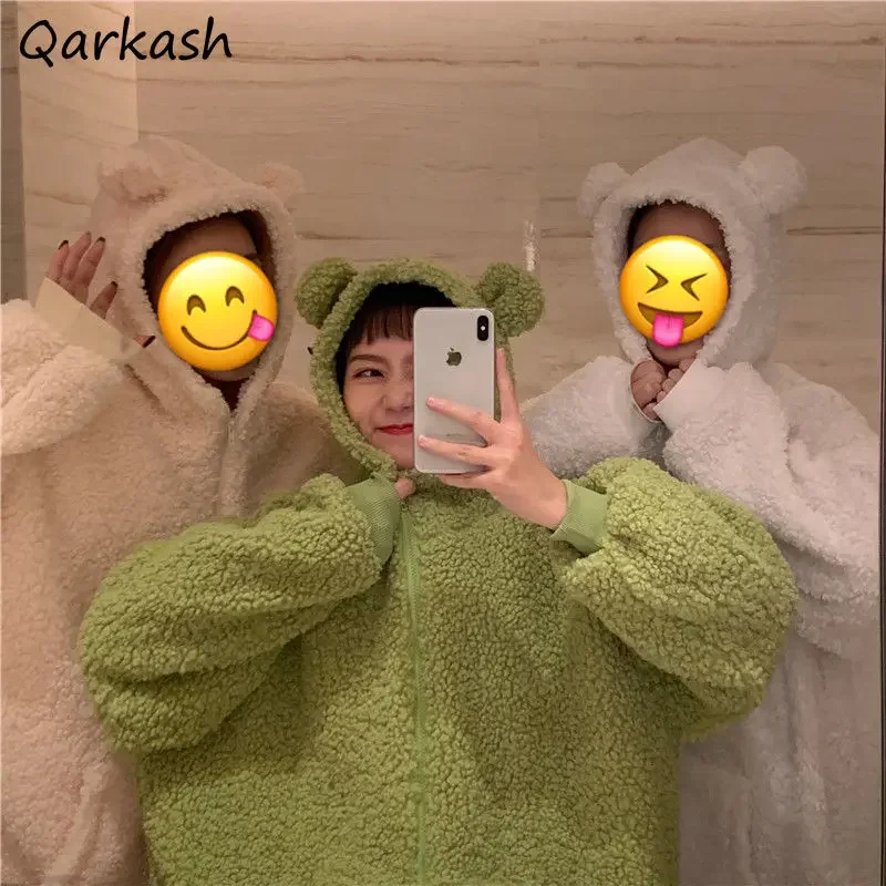 Hoodies Frauen S-3XL Schöne Paar Studenten Herbst Warme Koreanische Stil Reine Farbe Design Mode Mujer 3 Farben Beliebte Ins Süße