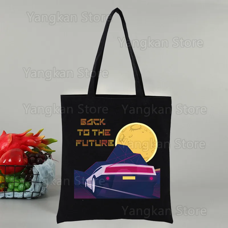 Back To The Future Delorean Shopping Bags Canvas Tote Bag Shoulder Bags Eco Friendly Reusable Cute School Tote Bag