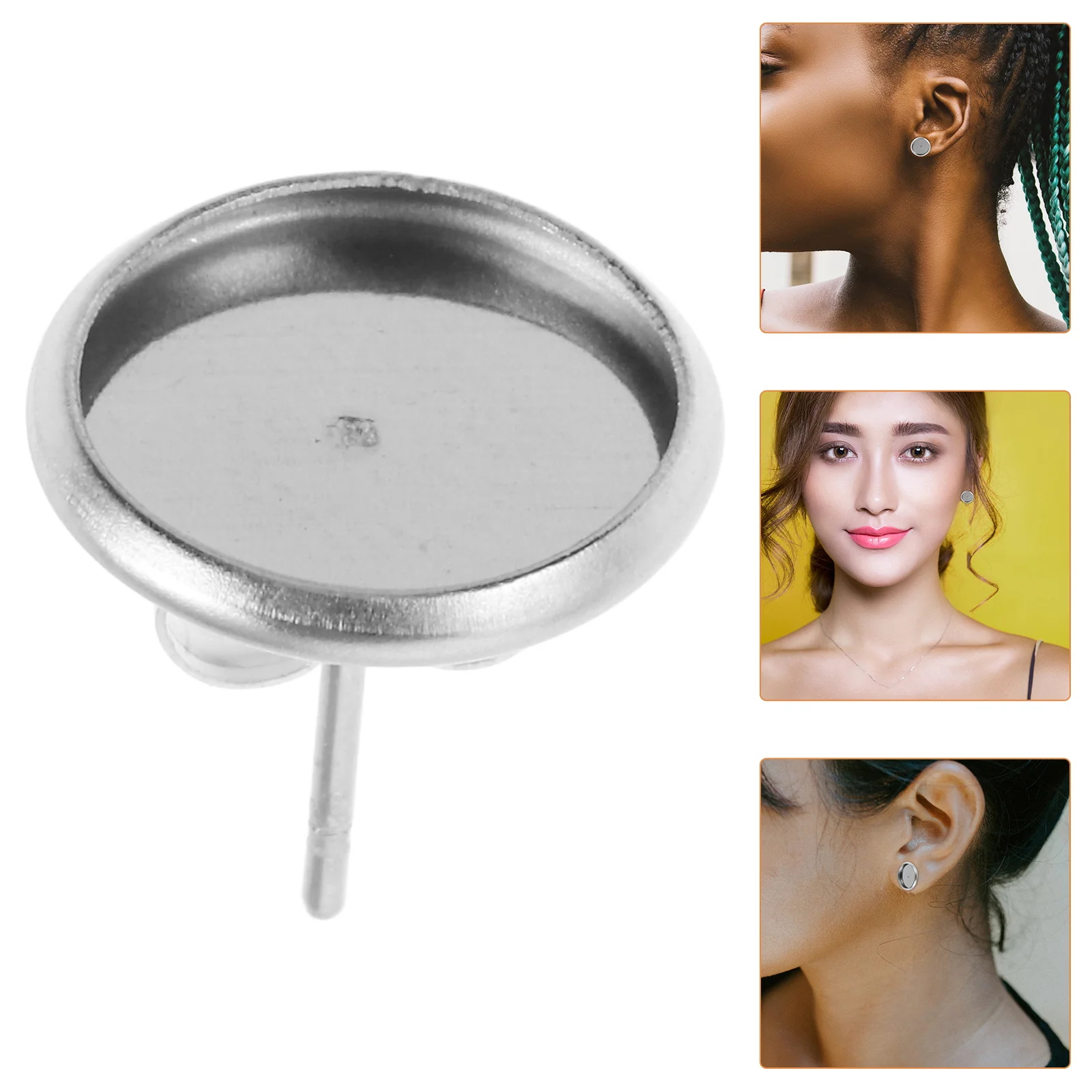 Boucles d'Oreilles Vierges en Acier Inoxydable, Base en Argent