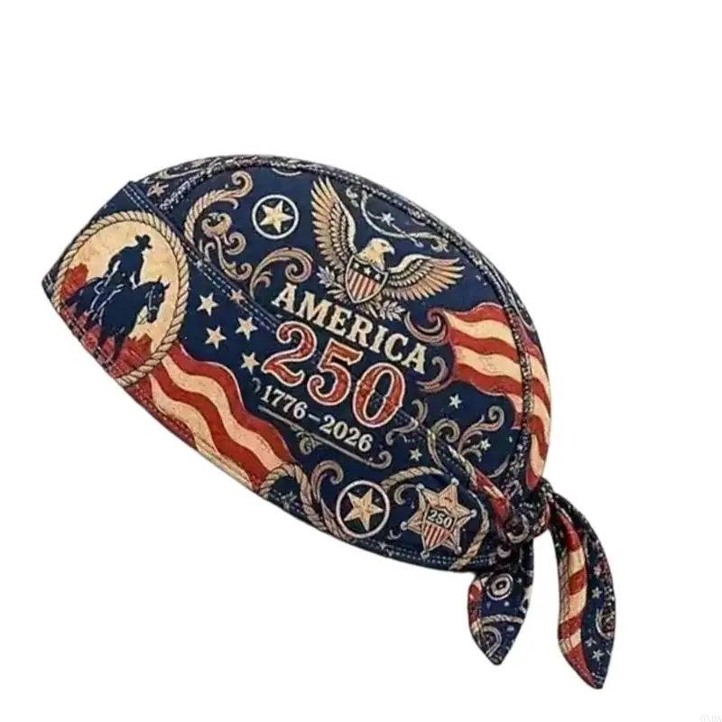 Commemorative Printed Headwrap Cap for Adults, Patriotic Tie Back Skull Cap for Outdoor Daily Occasion Wear 6XDA