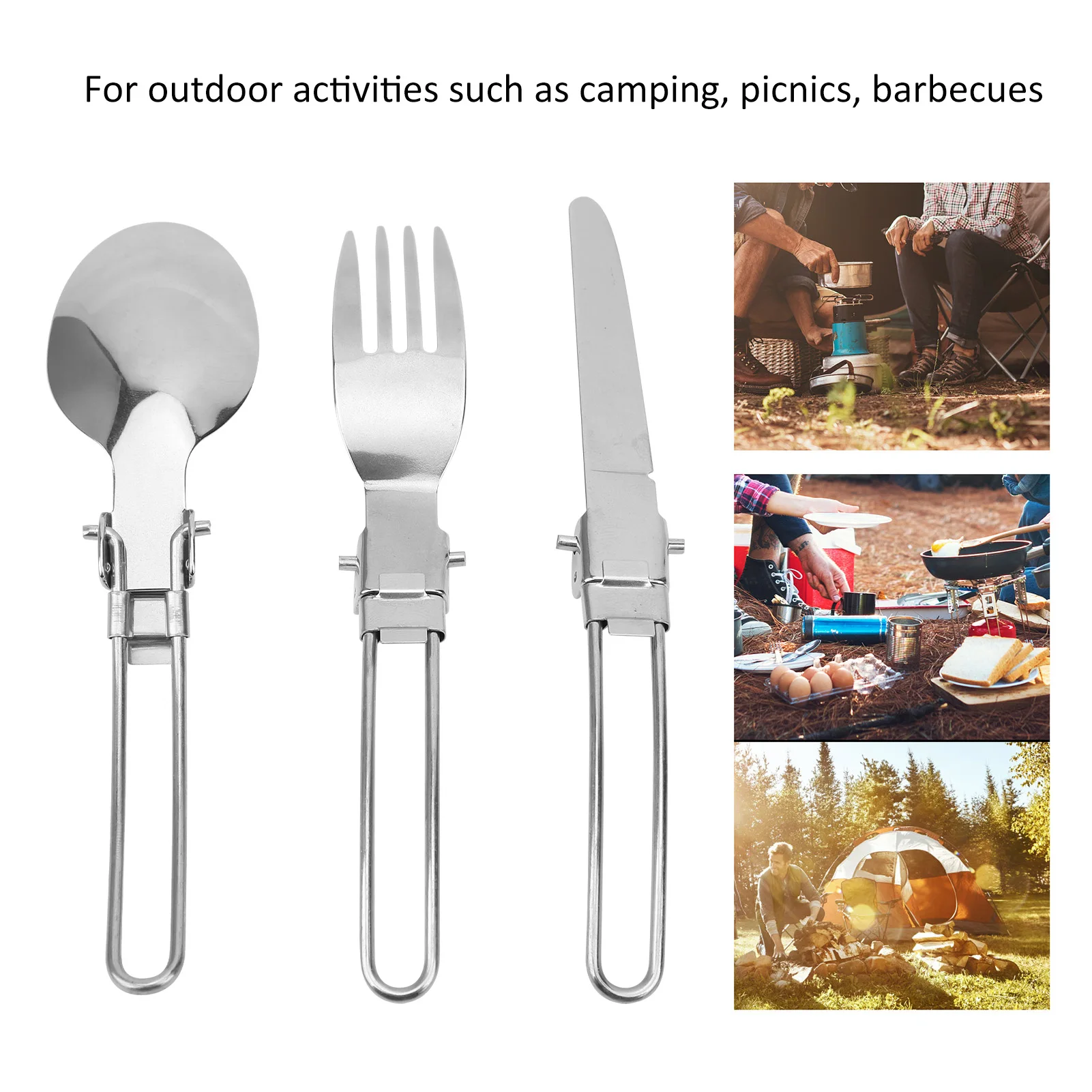 

3 Set Stainless Steel Portable Folding Cutlery Spoon Fork Knife Set Picnic Dinner Flatware Portable Cutlery Spoon Fork Knife Set