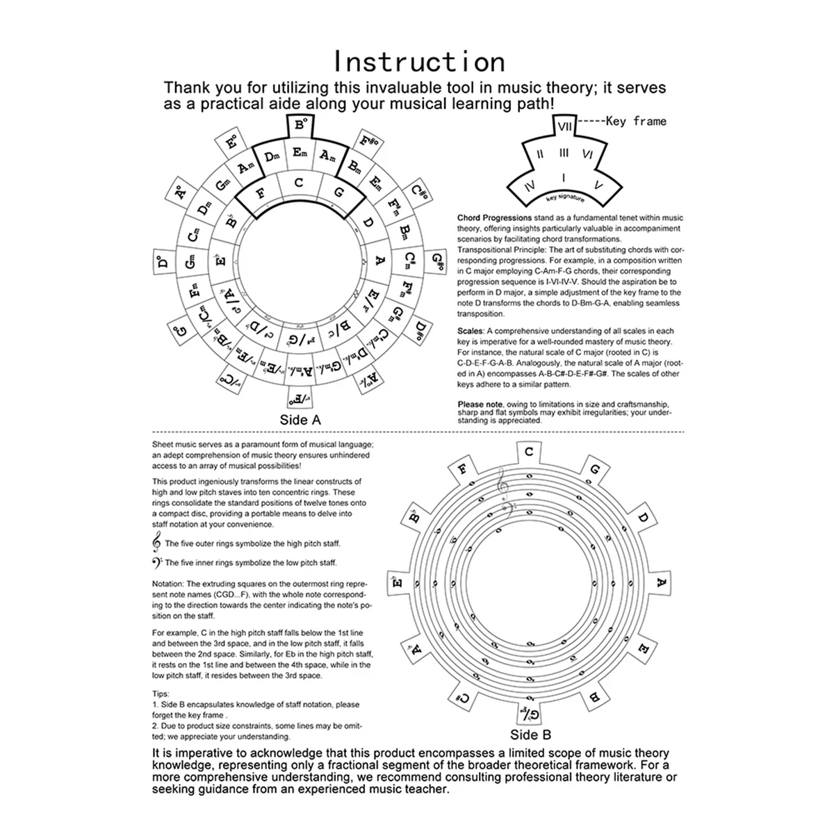 A71P Guitarra Música Disco Círculo de Quinto, Círculo de Quinto Rueda Herramienta de melodía Rueda de acordes sin Base