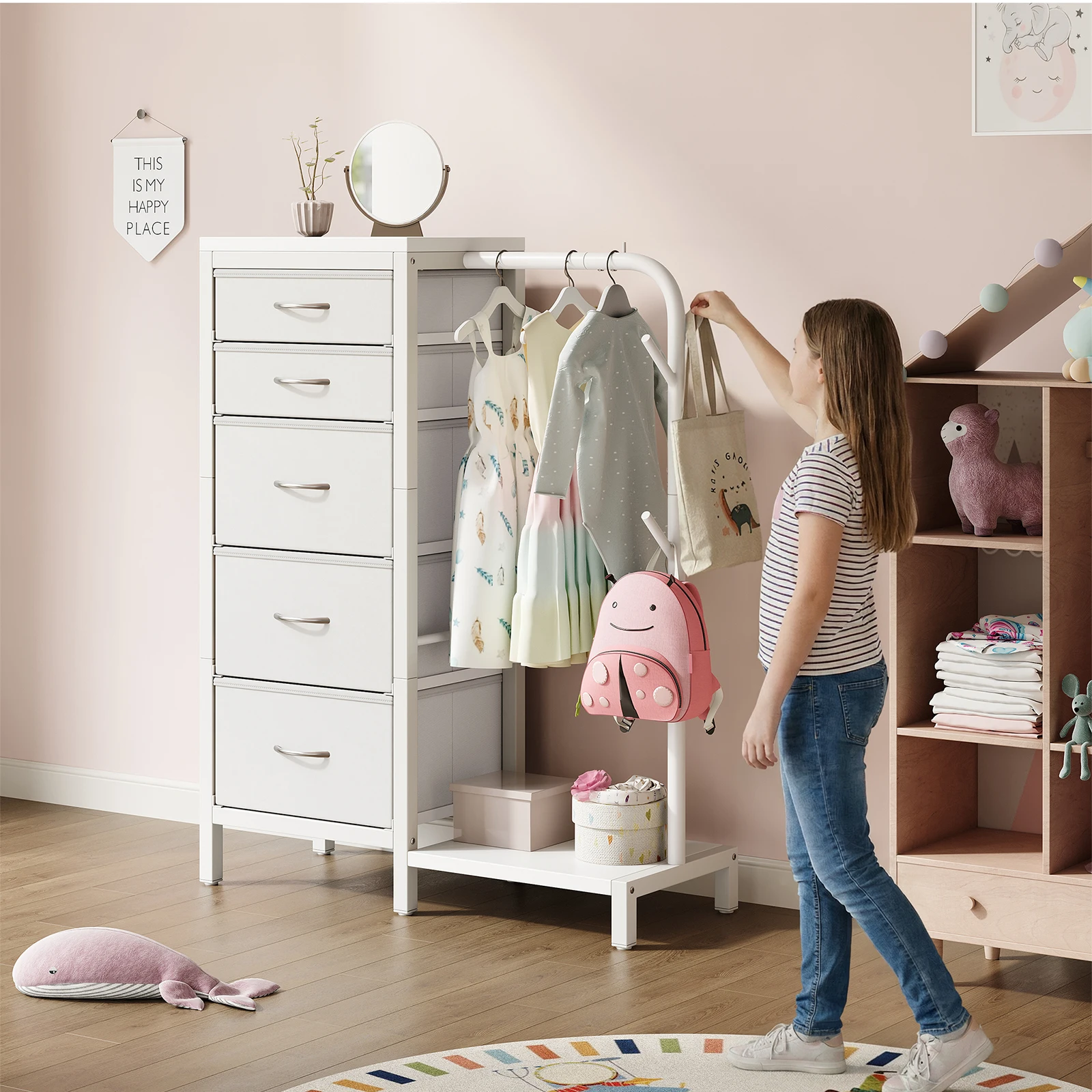Garderobenständer 76x30x112 cm – Kleideraufbewahrungseinheit, platzsparende Regale für Schlafzimmer, Büro, Weiß