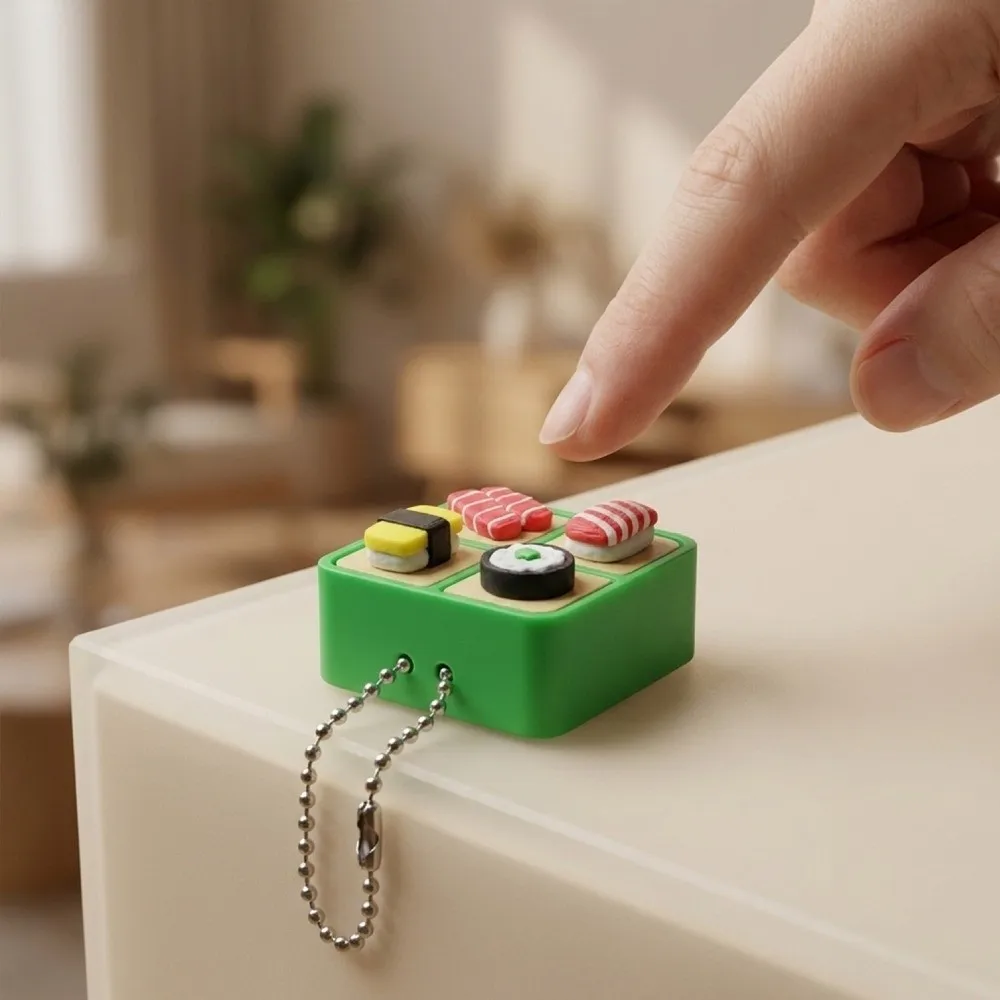3D Printed Sushi Box Fidget Clicker Keychain Japanese Food Style Mechanical Switch 4 Grid Box Fidget Pendant Crisp Click Cartoon