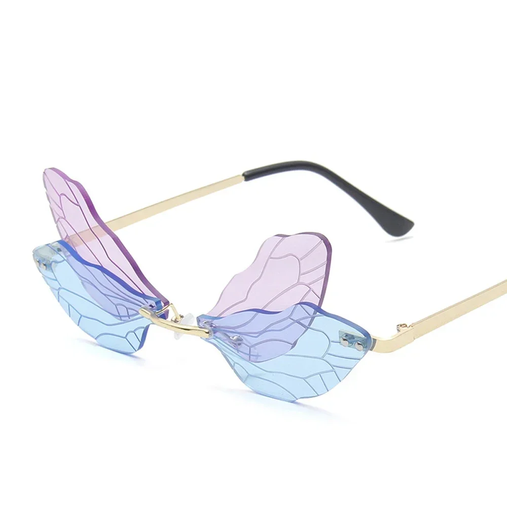 2024 Vintage Dragonfly Wings Sunglasses Fashion Rimless Women Clear Lens Eyewear Men Pink Sun Glasses UV400 Eyewear Female