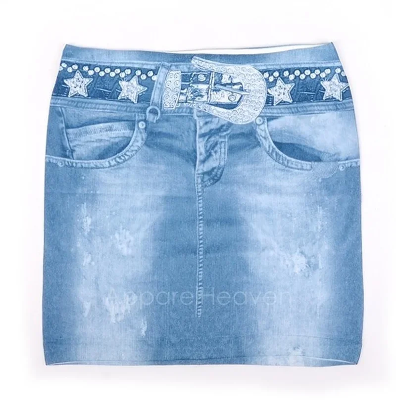 Sexy Ladies Blue Skinny Jeans Elastic Imitation Denim Bag Hip Short Mini Skirt