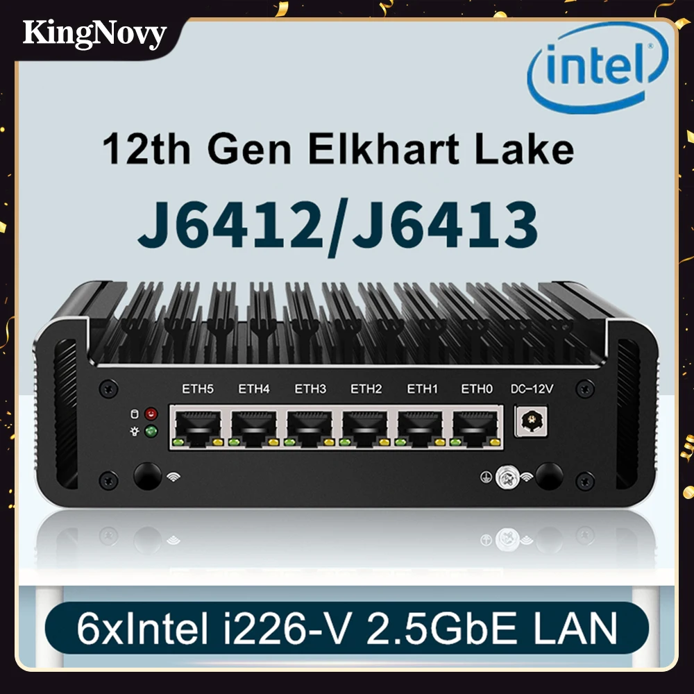 

12th Gen Firewall Router Elkhart Lake Celeron J6413 J6412 6x Intel i226-V 2500Mbps Nics Fanless Mini PC Router OPNsense Proxmox