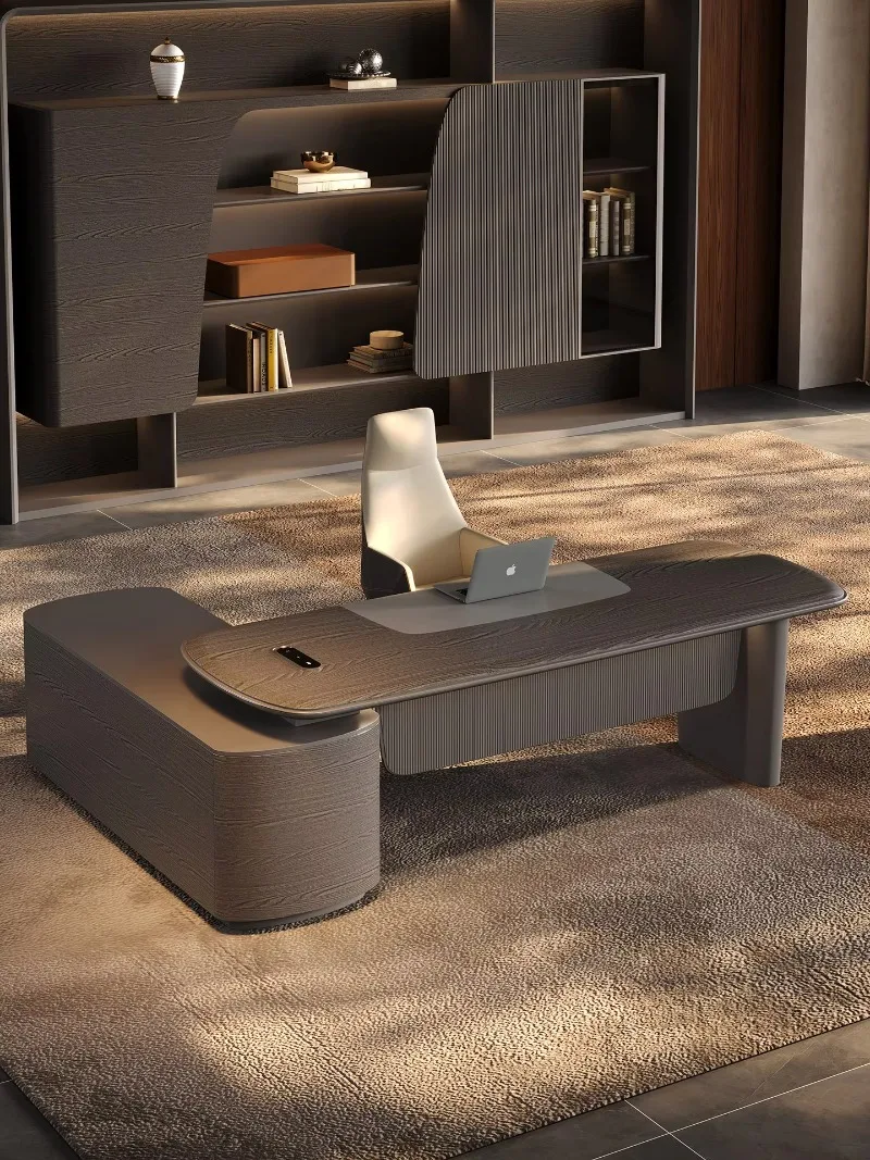 High End Light Luxury Modern Modular Commercial E0 Level L-Shaped Large Desk for Boss's/Chairman's/President's Office