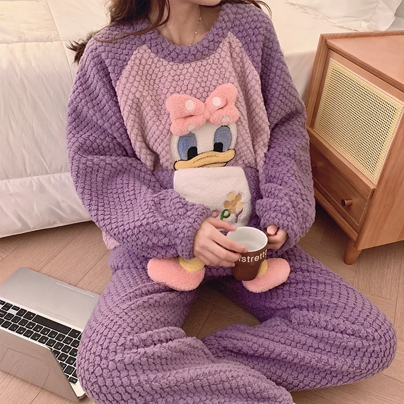 Disney Comfortable Pajamas Winter Warm Two-piece Set Daisy Homewear Disney Homewear Cute Cartoon Daisy Warm Pajamas