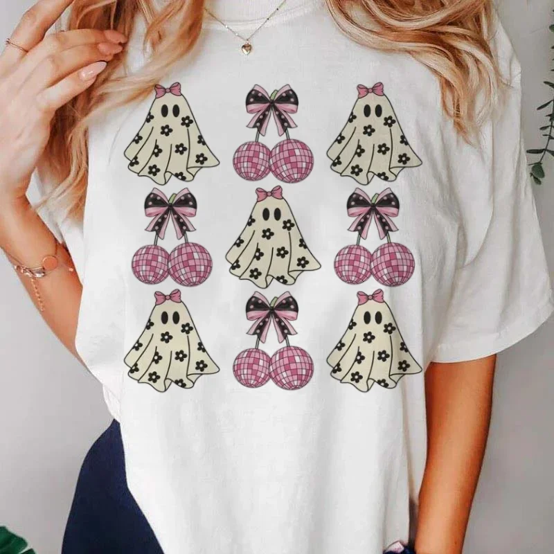 Women's T-Shirt 90s Cute Bow Pattern Women's Fashion Clothing Short Sleeved Cartoon Women's Plus Size T-Shirt New Year's T-Shirt