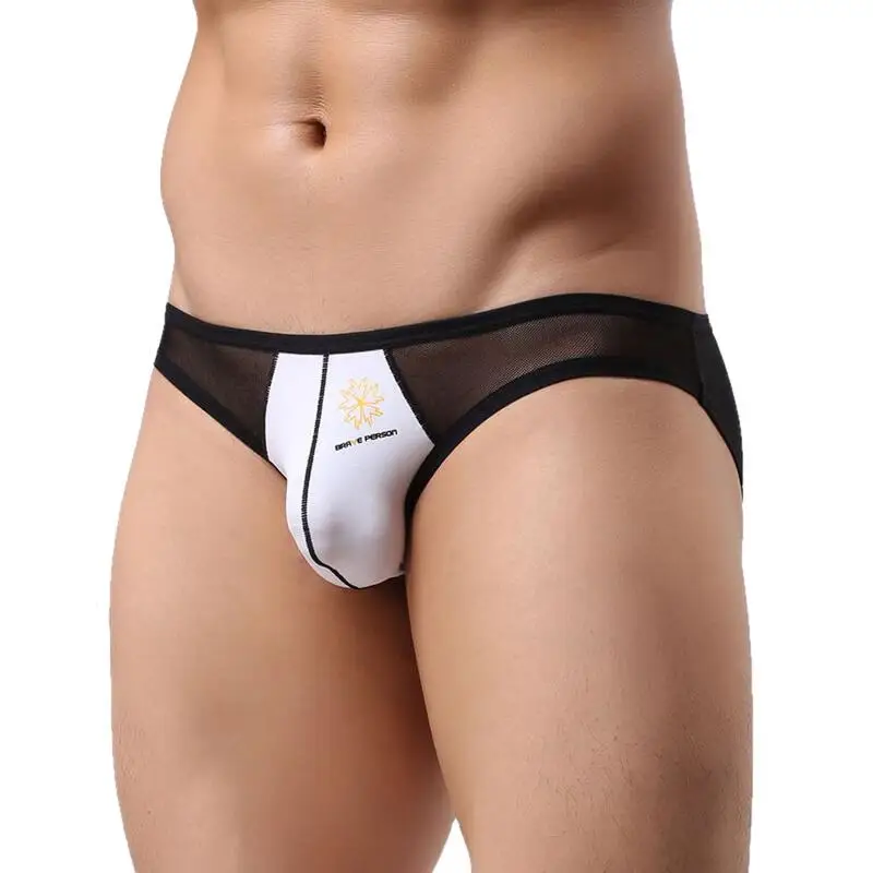 Brave Person Calzoncillos de tiro bajo de malla transparente para hombre, ropa interior con bolsa de cobertura baja, calzoncillos atrevidos Gay, calzoncillos sexis transparentes y cómodos