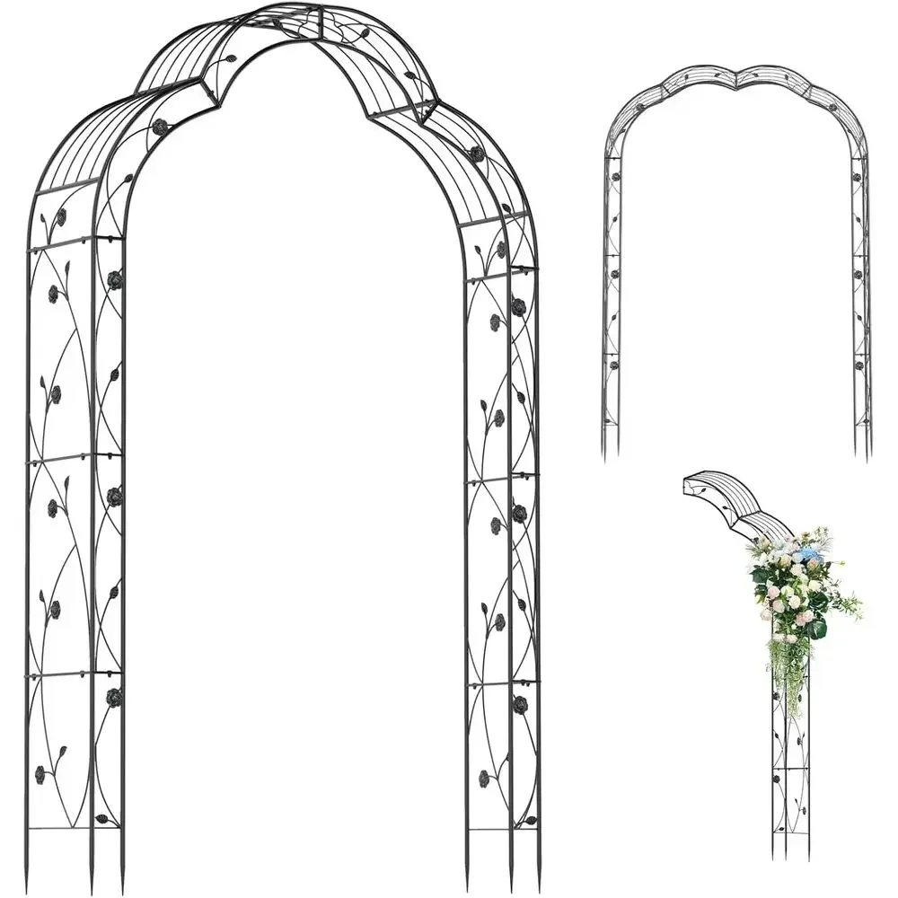 99-Inch Garden Arch Trellis with 6 Support Ways, 2 Installation Options, and 2 Half Arches for Climbing Plants, Garden Decor, or