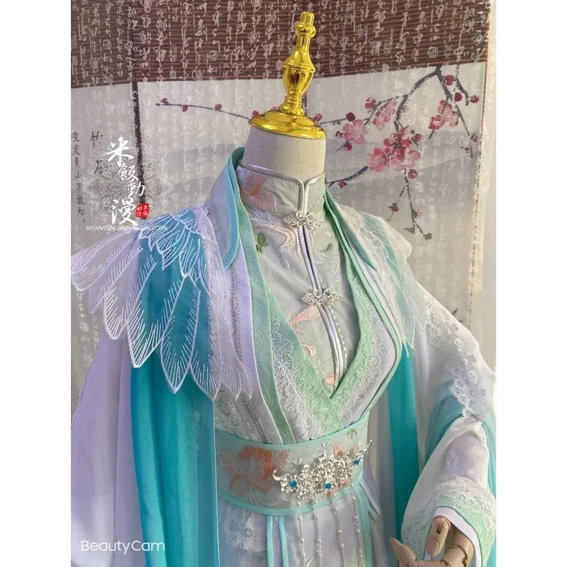 Официальное благословение небесного костюма Wind Master Shi Qingxuan, древний костюм для косплея, мужская и женская китайская одежда Han, парик, обувь с короной и веером