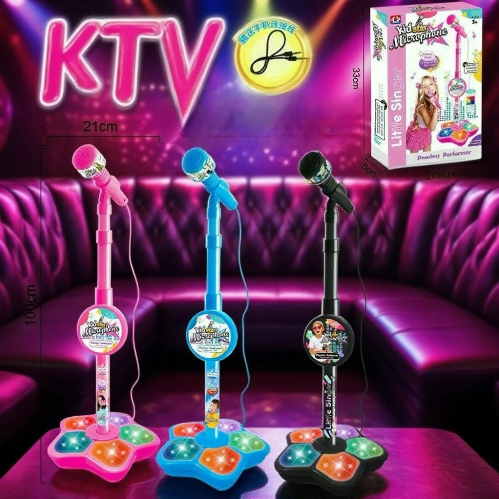 Microfone de Brinquedo para Crianças com Luzes de Palco Piscantes, Karaoke Eletrônico Infantil, Presentes de Aniversário para Meninas e Meninos, Infância Feliz