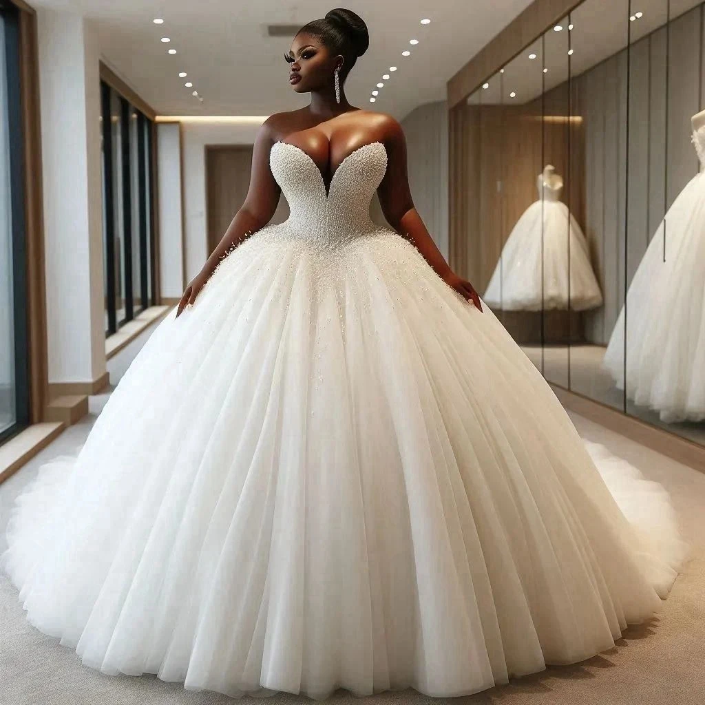 

2026 Gorgeous Puffy Wedding Dress Sweetheart Beads Sequins Lace Up Tulle Sweep Train Bride Bridal Gowns Vestido de Novia