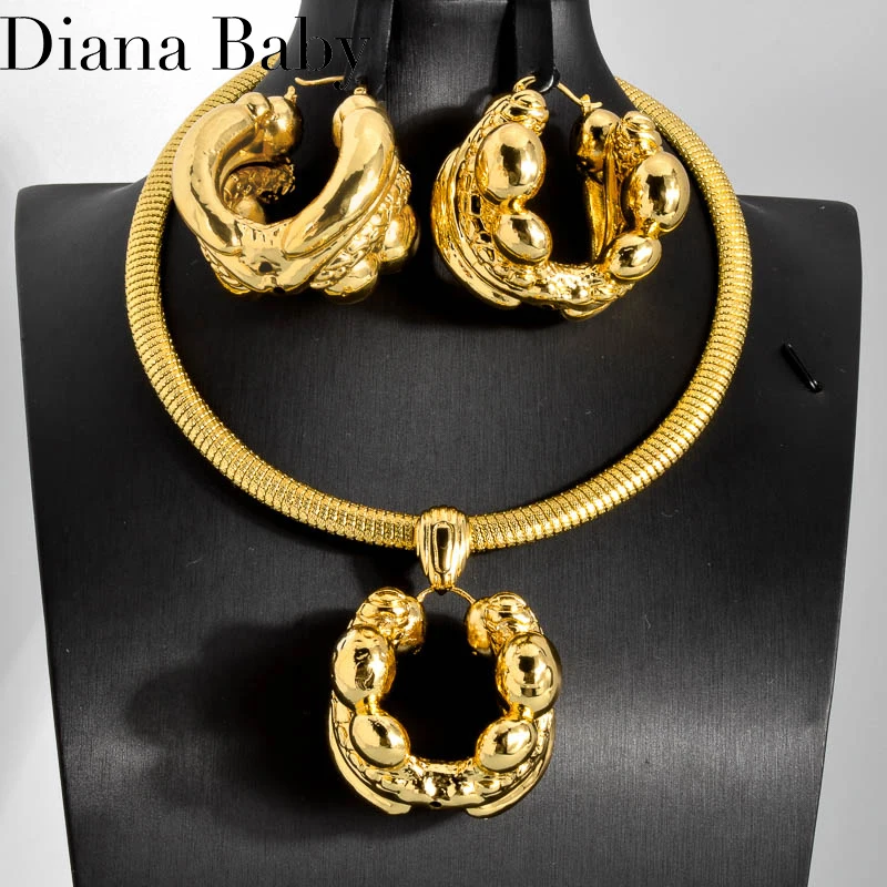 

Diana Baby Fashion Bridal Wedding Jewelry Sets Dubai Africa Indian Pendant Necklace Earring For Women 2023 New Free Shipping