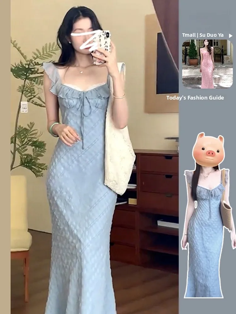 เอเล บลู อาทูเร สเว ดร. ผู้หญิง ซัมเมอร์ 2025 ดีไซน์หางปลาใหม่ ให้ความรู้สึกหรูหรา บอดี้คอน ยาว ดร. สวีท สเล ไฮ...