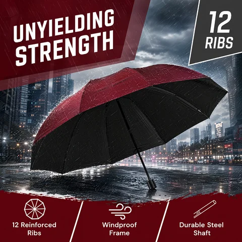 Extra Large 12-rib Windproof Waterproof Folding Umbrella, All-weather UPF50+, Upgraded Reinforced Thickened Full Steel Ribs, Perfect Gift