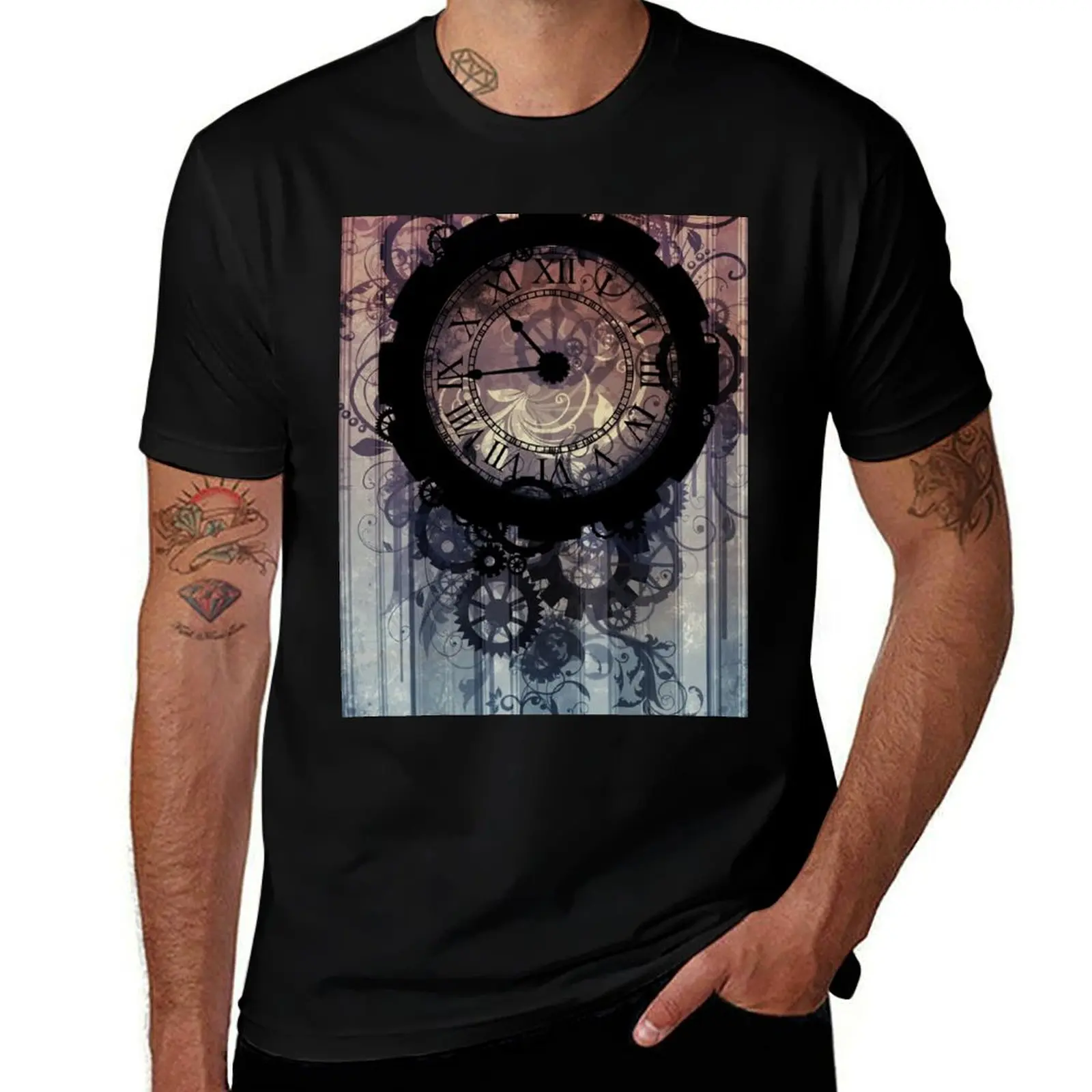 

steampunk clock T-Shirt man t shirt graphic man t shirt cotton high quality t shirts for man graphic vintage T-shirt