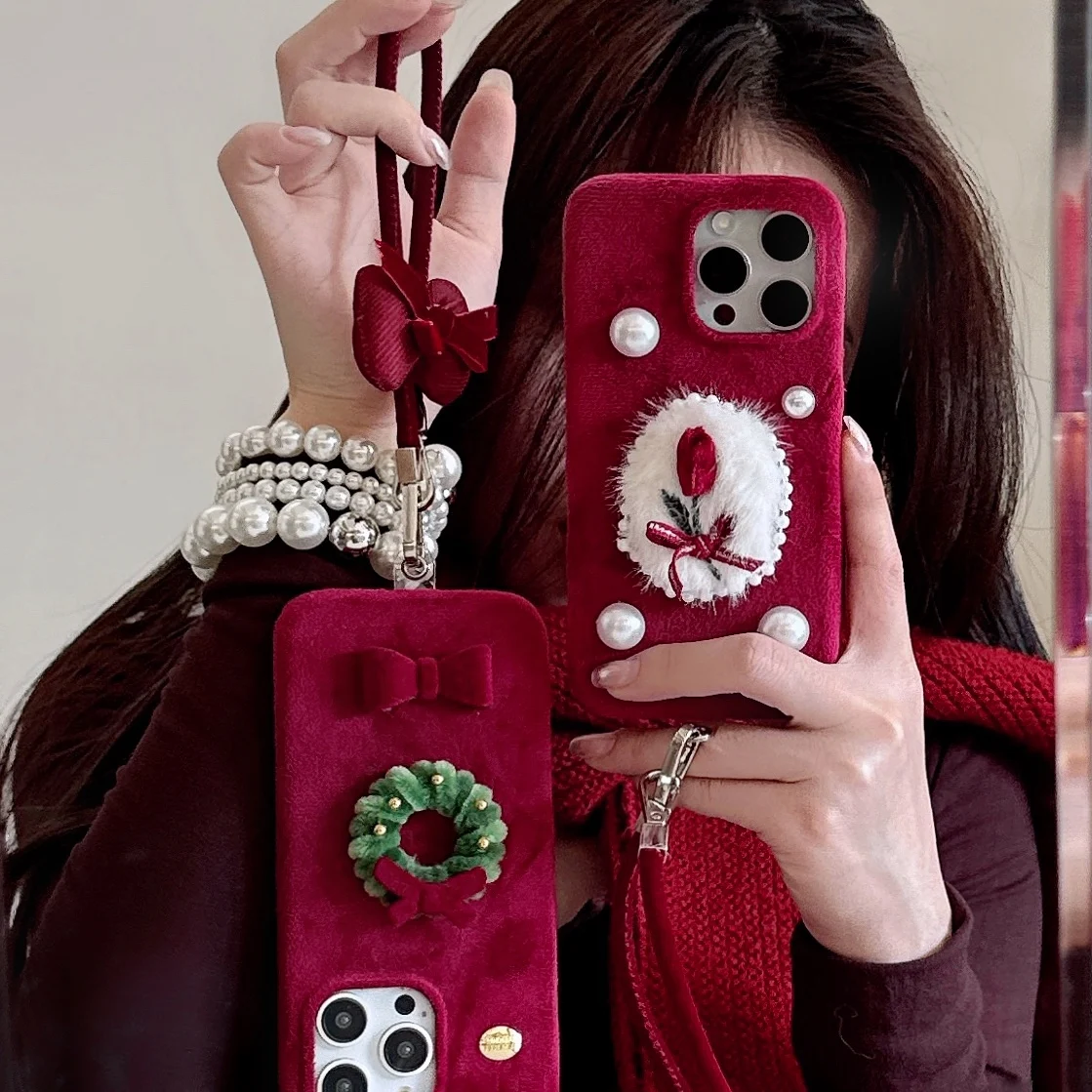 آيفون 17 16 15 14 13 برو ماكس ريترو النبيذ الأحمر المخملية روز حالة الهاتف | جميلة ورومانسية 2026 قم بتغيير ملابس هاتفك #4