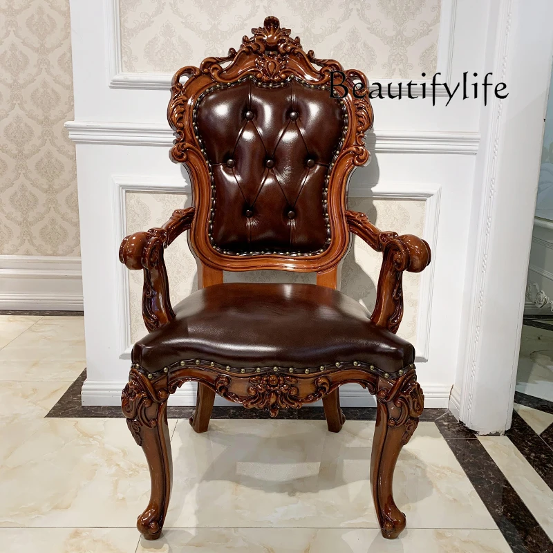 Stół i krzesła z litego drewna w stylu europejskim, salon, luksusowy kwadratowy stół do domu w willi, francuski szklany stół do jadalni