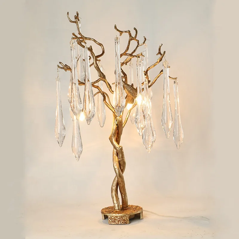 Luxury gold crystal table lamp bed size hotel lighting crystal lamp candlestick table lamp color ribbon K9 crystal lighting