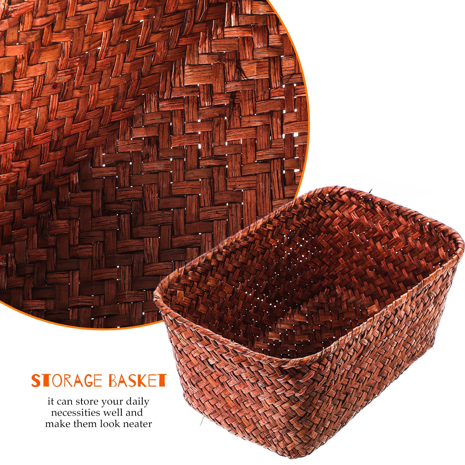 

1pc Seaweed Woven Storage Basket Desktop Household Organizer Sundries Container For Home Kitchen Living Room