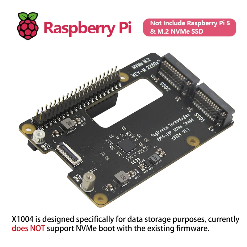 Geekworm X1004 Dual 2280 NVMe SSD shield for Raspberry Pi 5 (NOT Support BOOT from NVME SSD!)